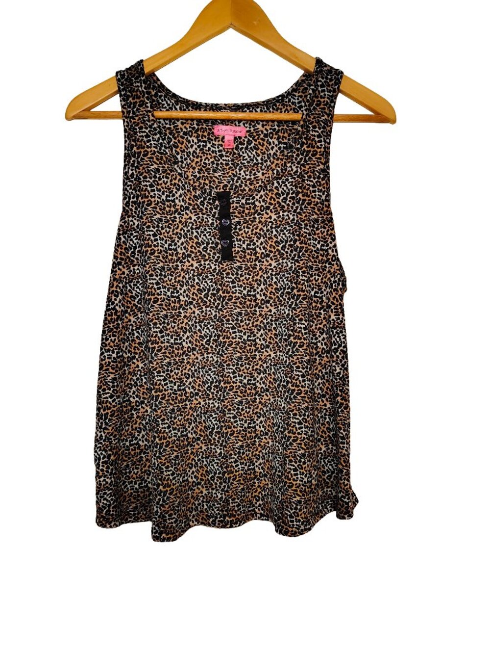 Betsey Johnson Leopard Cheetah Animal Print Tank Top Heart Buttons M 90s Y2K